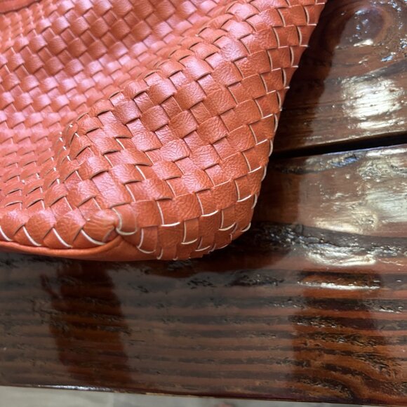 Charming Charlie Orange Weave Vegan Leather Large Tote, Handbag, Purse - Picture 15 of 16